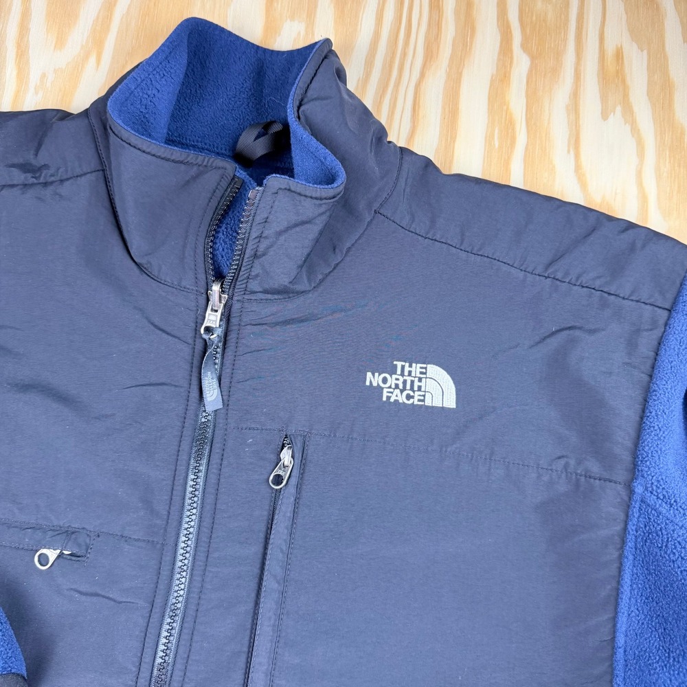 The North Face Denali Fleece Jacket Mens Large Blue Black Full Zip Outdoor Coat